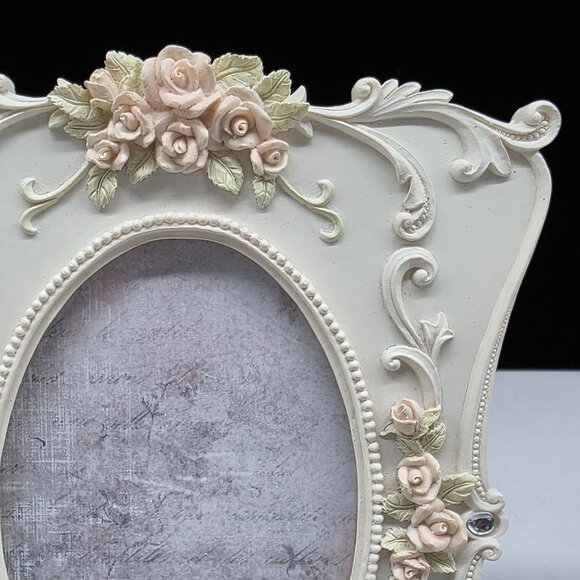 Vintage Style Resin Picture Frame With Floral Embellishments & Rhinestones 3x5" - Picture 4 of 10